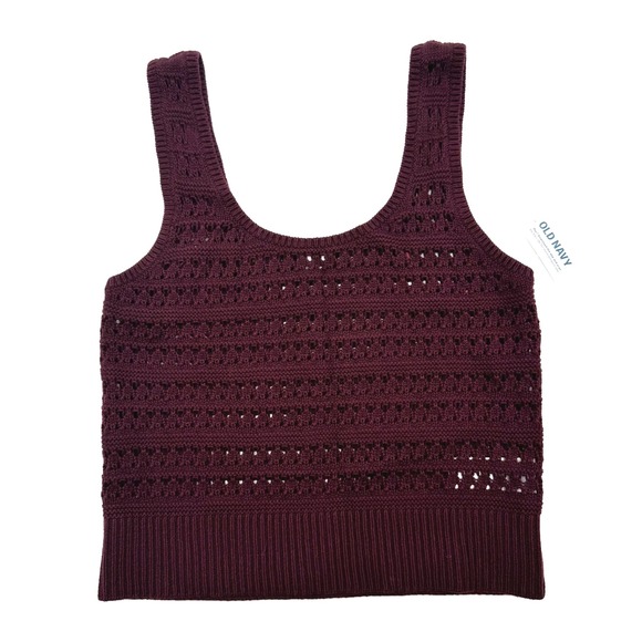 Old Navy Tops - Old Navy Womens Crochet Sweater Tank Top Burgundy Maroon Pointelle Knit Size M